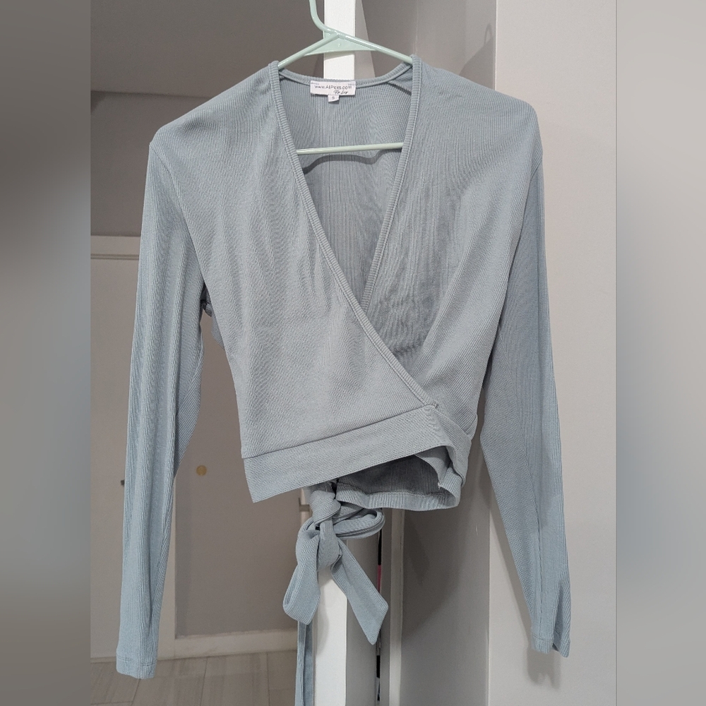 Blue Knit Wrap Top